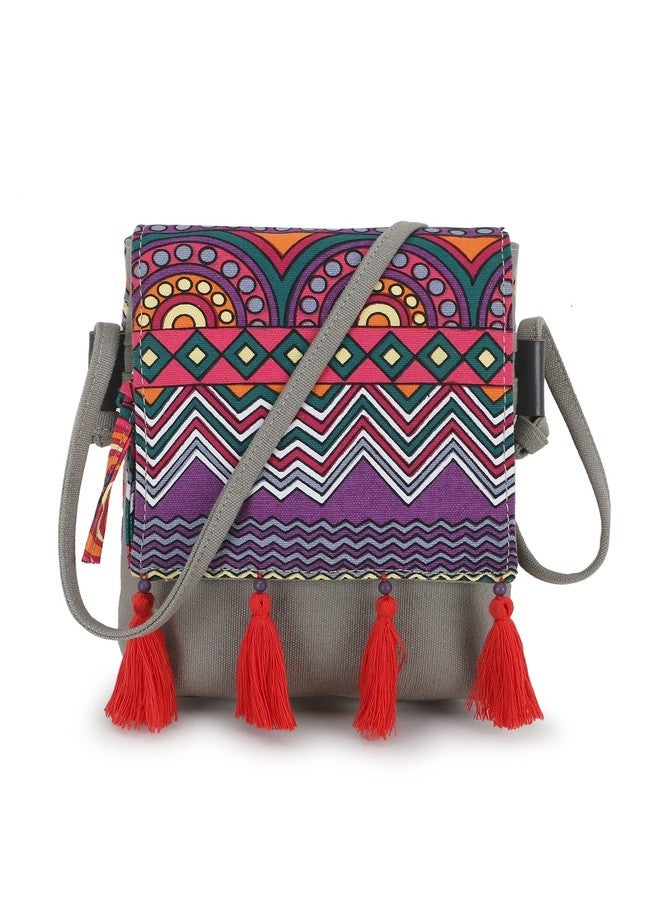 Anekaant Rangoli Grey & Multi Polycotton & Canvas Abstract Digital Printed Sling Bag - Image 3